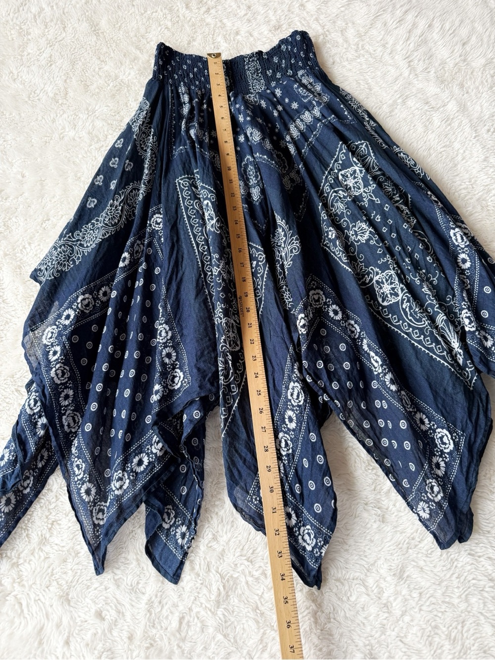 Bohemian Navy Bandana-Print Handkerchief Hem Skirt - Picture 3 of 5